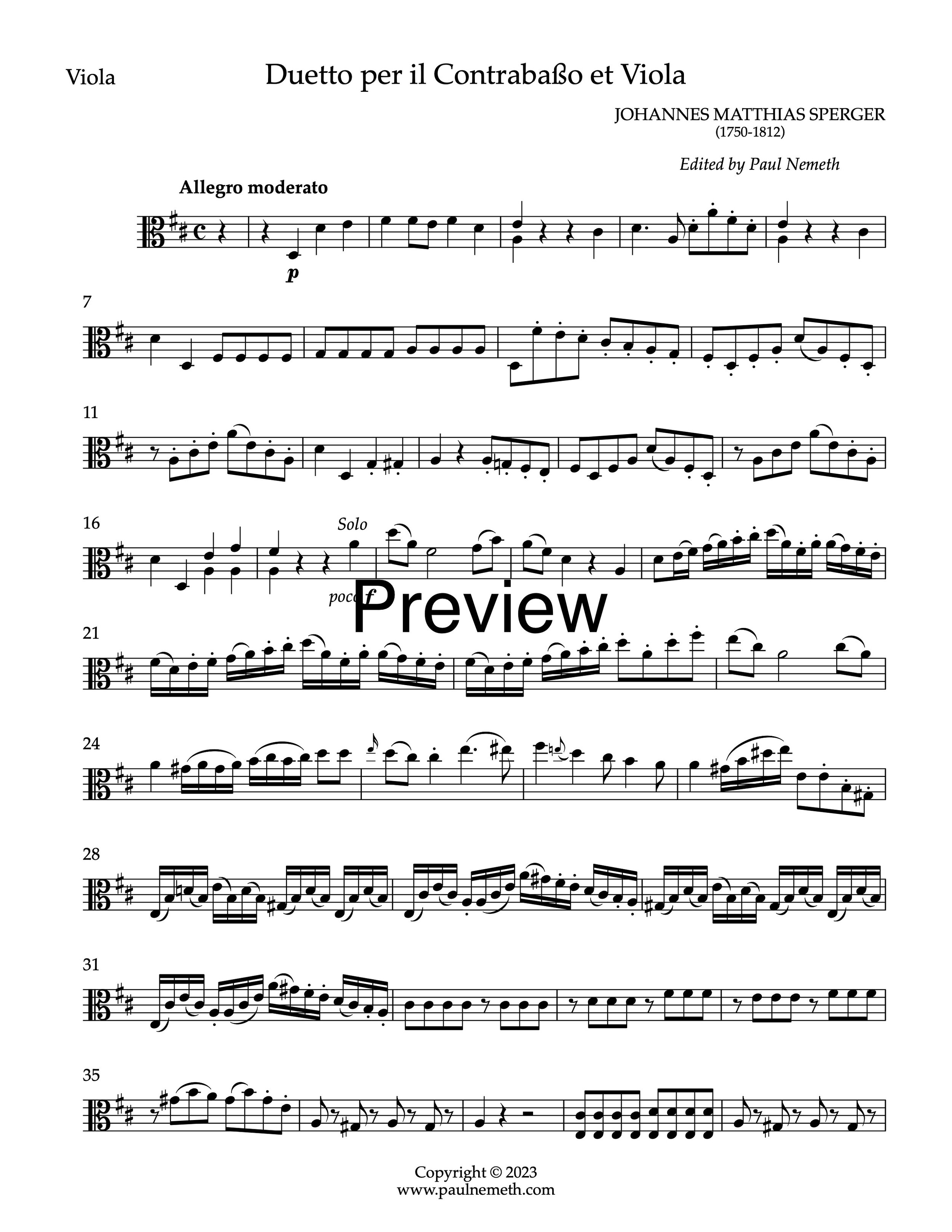 その他 Double Score Sperger - Duet for Double Bass and Viola, M.C I:08 (Urtext), Score